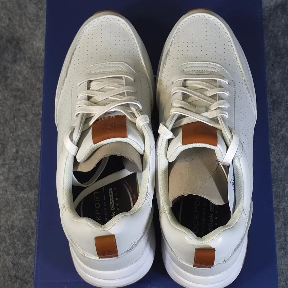 Rockport Bowen Mens White Leather Sneakers Reebok DMX Technology size 7.5 NEW